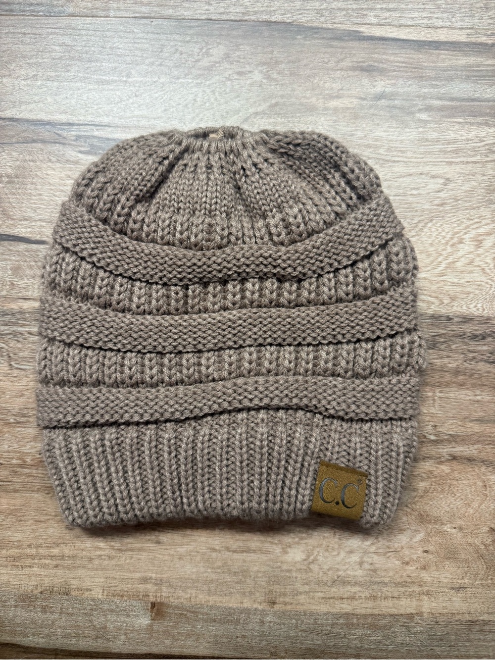 C.C Taupe Ribbed Knit Beanie
